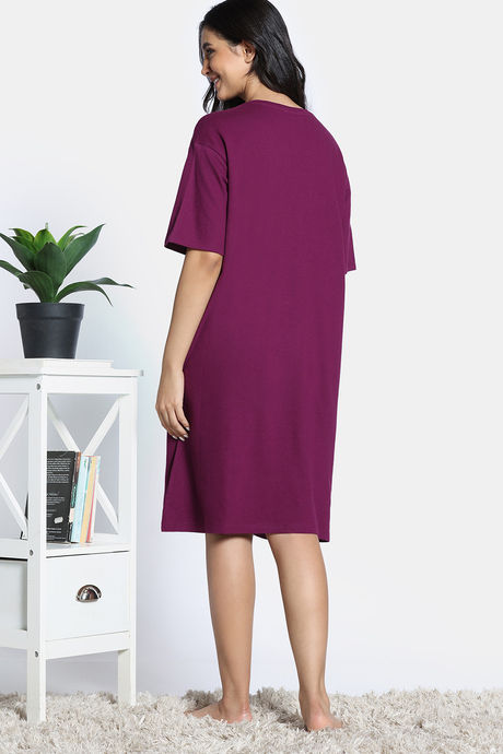 Zivame 2 Mile Fashion Knit Cotton Knee Length Nightdress - Plum Caspia — image 4